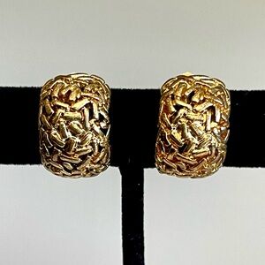 Anne Klein II Vintage AKII Gold Nugget Clip Earrings Textured 80s Designer Retro